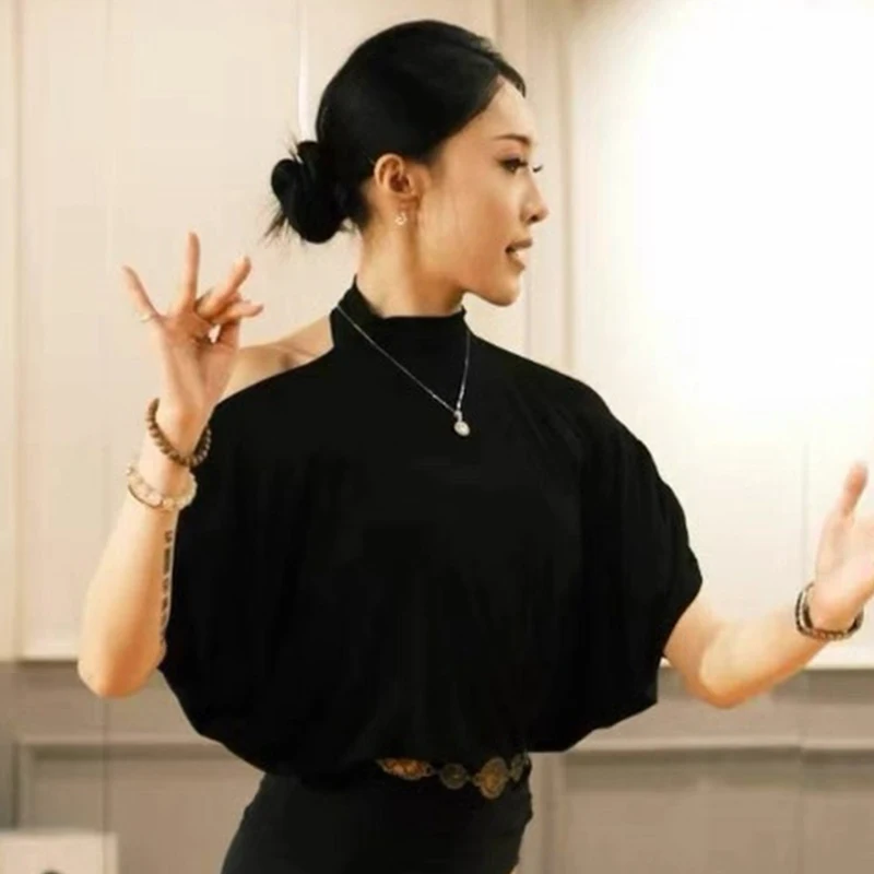 Ballroomdans Top Dames Standaard Danskleding Sociale Dans Oefenkleding Batwing Mouw Zwart Training Top Latin Outfit 2372