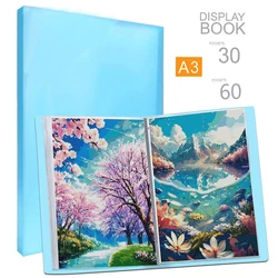 Blue A3 30/60 Pages Diamond Painting Photo Album Storage Book Portfolio Presentation Clear Pockets Large Folder Stationery