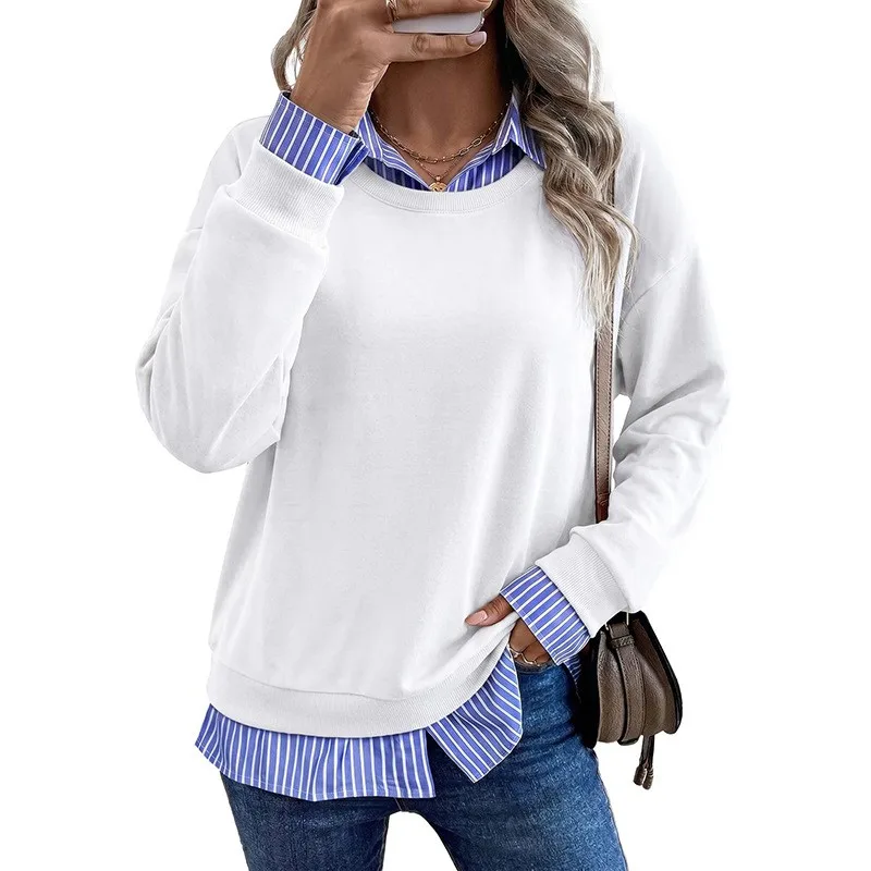 Long Sleeve Casual Hoodie with Princess Sleeve Loose Fit Round Neck Regular Length European and American Style Women Sweatshirts