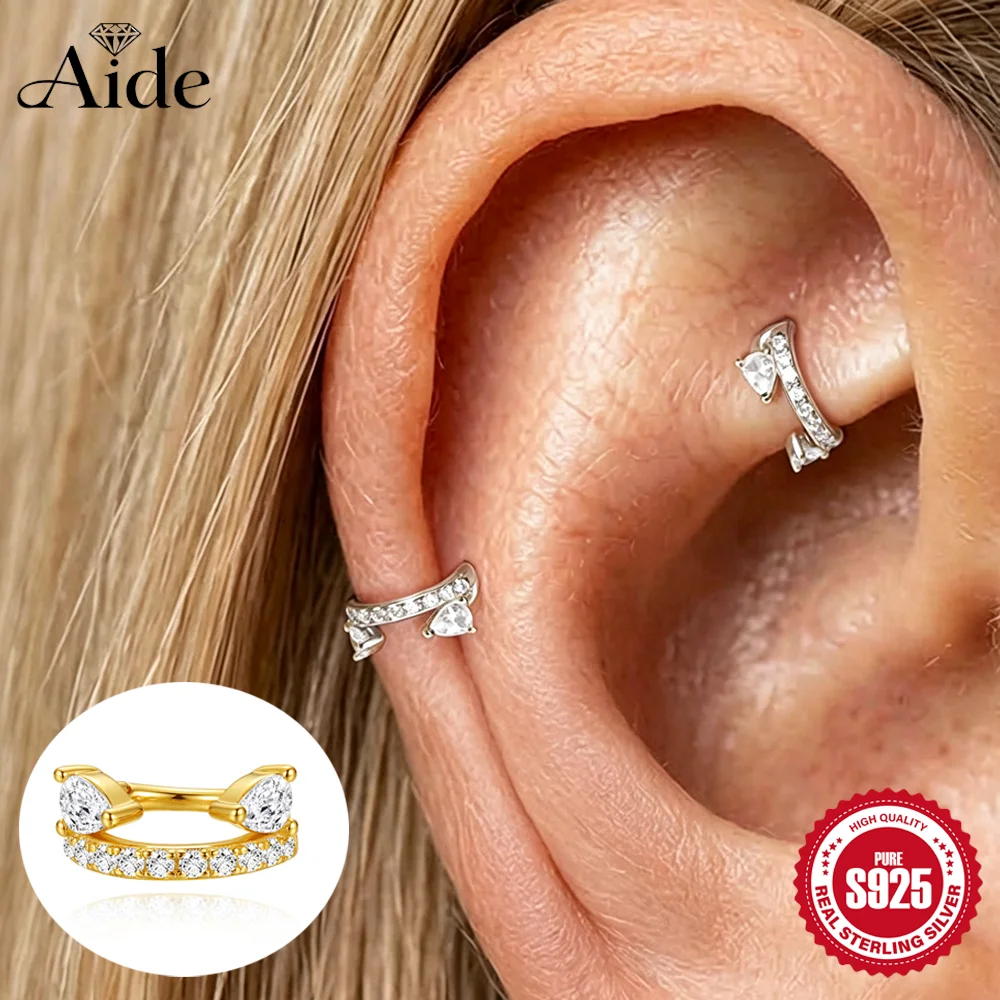 AIDE 1 Stück 925 Sterling Silber Klassische Birnenförmige CA Zirkonia für Frauen Knorpel-Huggie INS Hypoallergene Piercing-Ohrringe Geschenke
