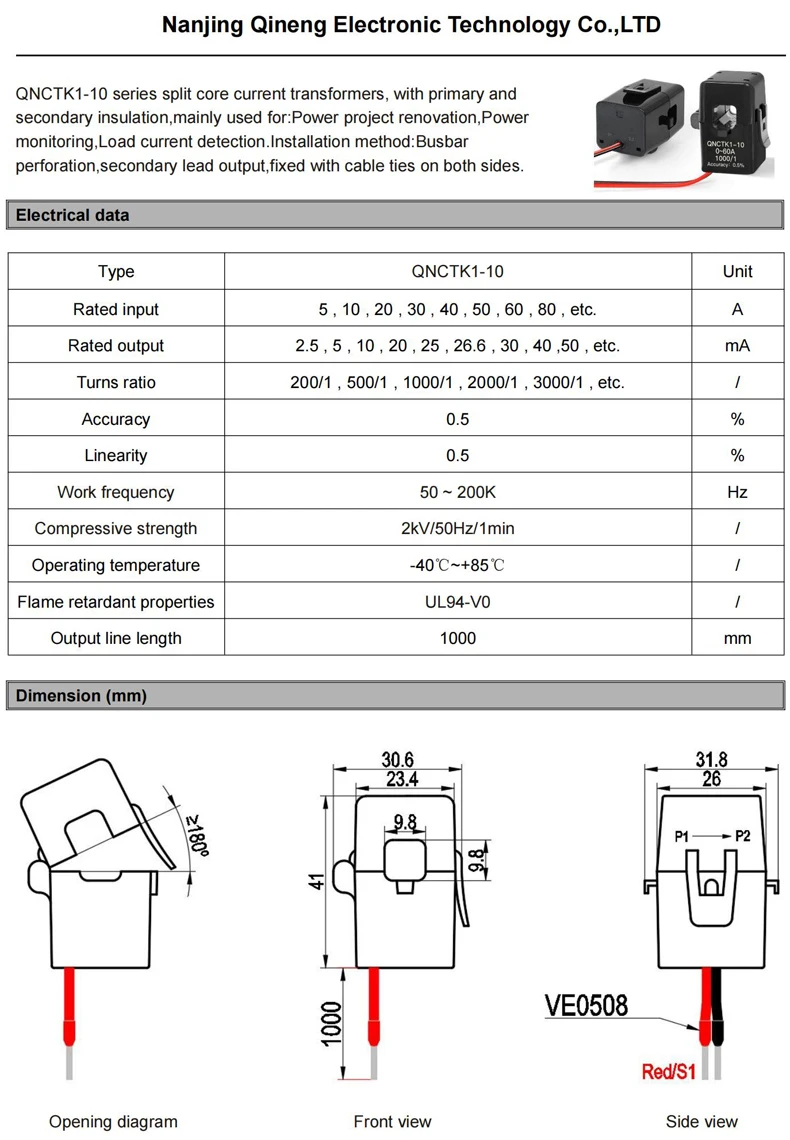 المشبك ct محول التيار QNCTK1-16 100A 50mA 50A 25mA 100A 40mA 50A 20mA مفتوح الاستشعار الحالي سبليت الأساسية محول التيار