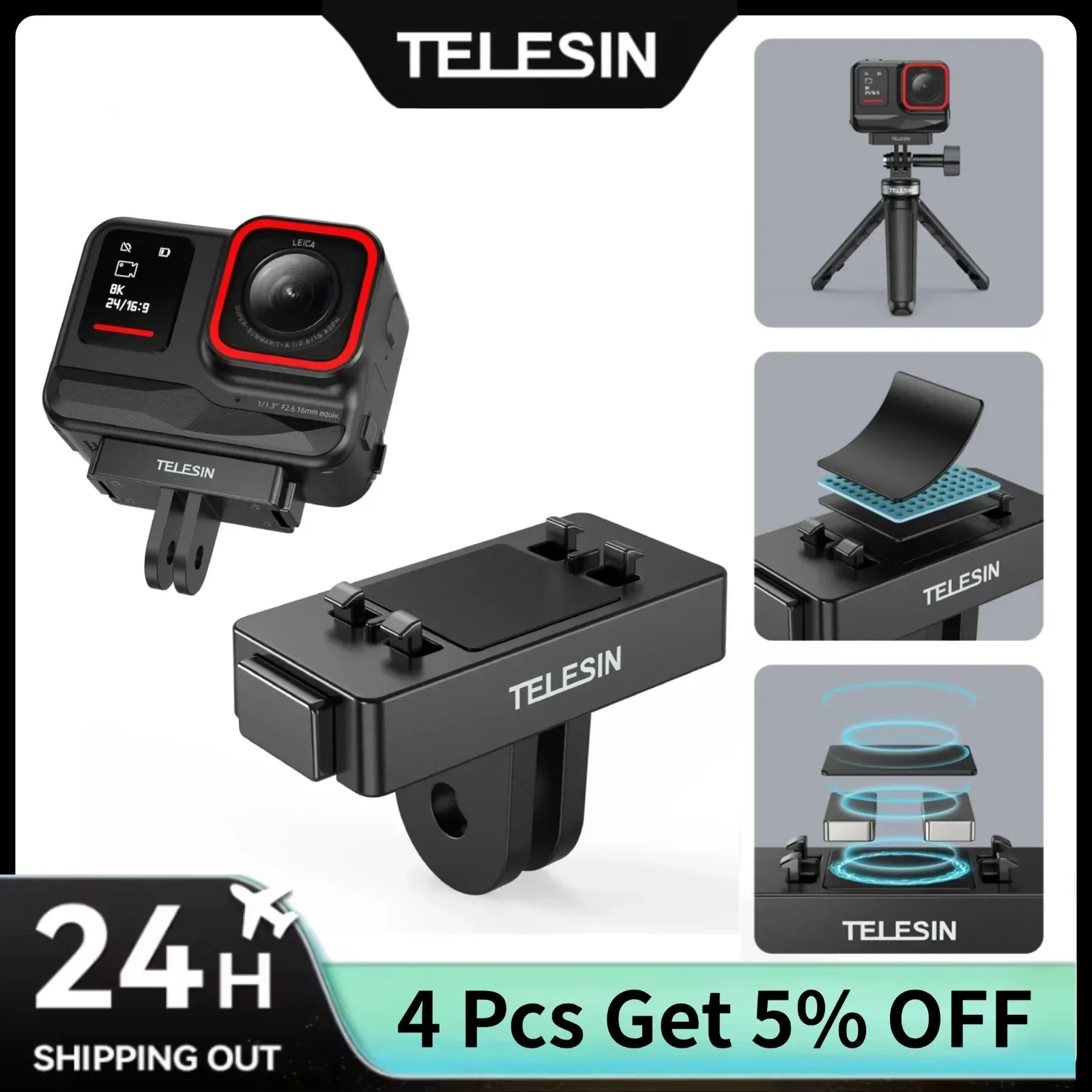 

TELESIN Magnetic Two Claw Adapter For Insta 360 Ace Ace pro Quick-Release Adapter Action Camera Insta360 Accessories
