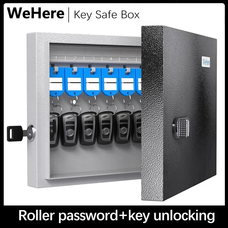 

Key Safe Box Wall Mount(16 Keys), Key Cabinet with Combination Lock & 16 Key Tags, Key Safe Storage Lockbox,Key Manage Mini ERP