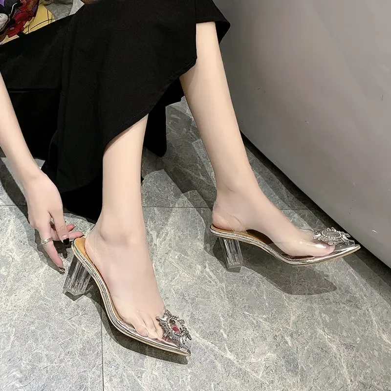 BCEBYL Spring and Autumn Fashion New Sexy Banquet Transparent Comfortable Solid Color Pointed Toe Crystal Ladies High Heels