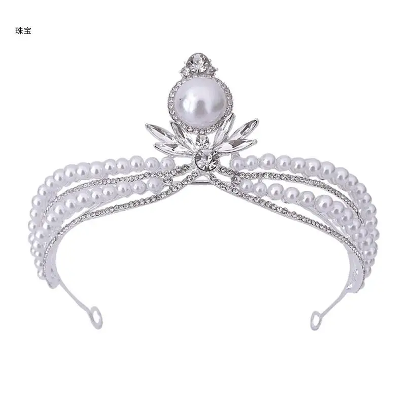 

X5QE for Rhinestone Pearl Headband Wedding for Bride Women Girls