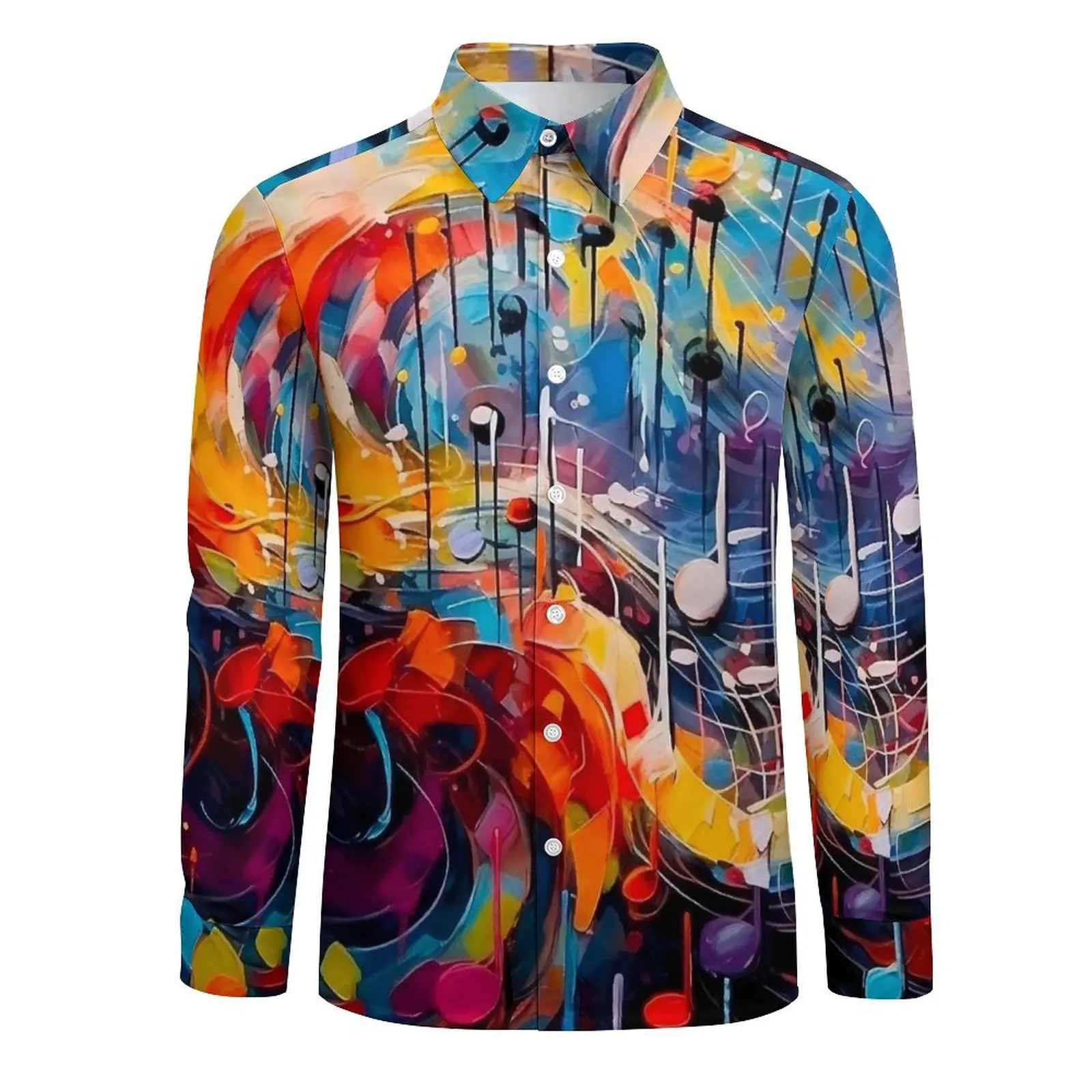 Colorful Music Note Shirt Autumn Abstract Print Casual Shirts Male Cool Blouse Long Sleeve Graphic Harajuku Clothing Plus Size