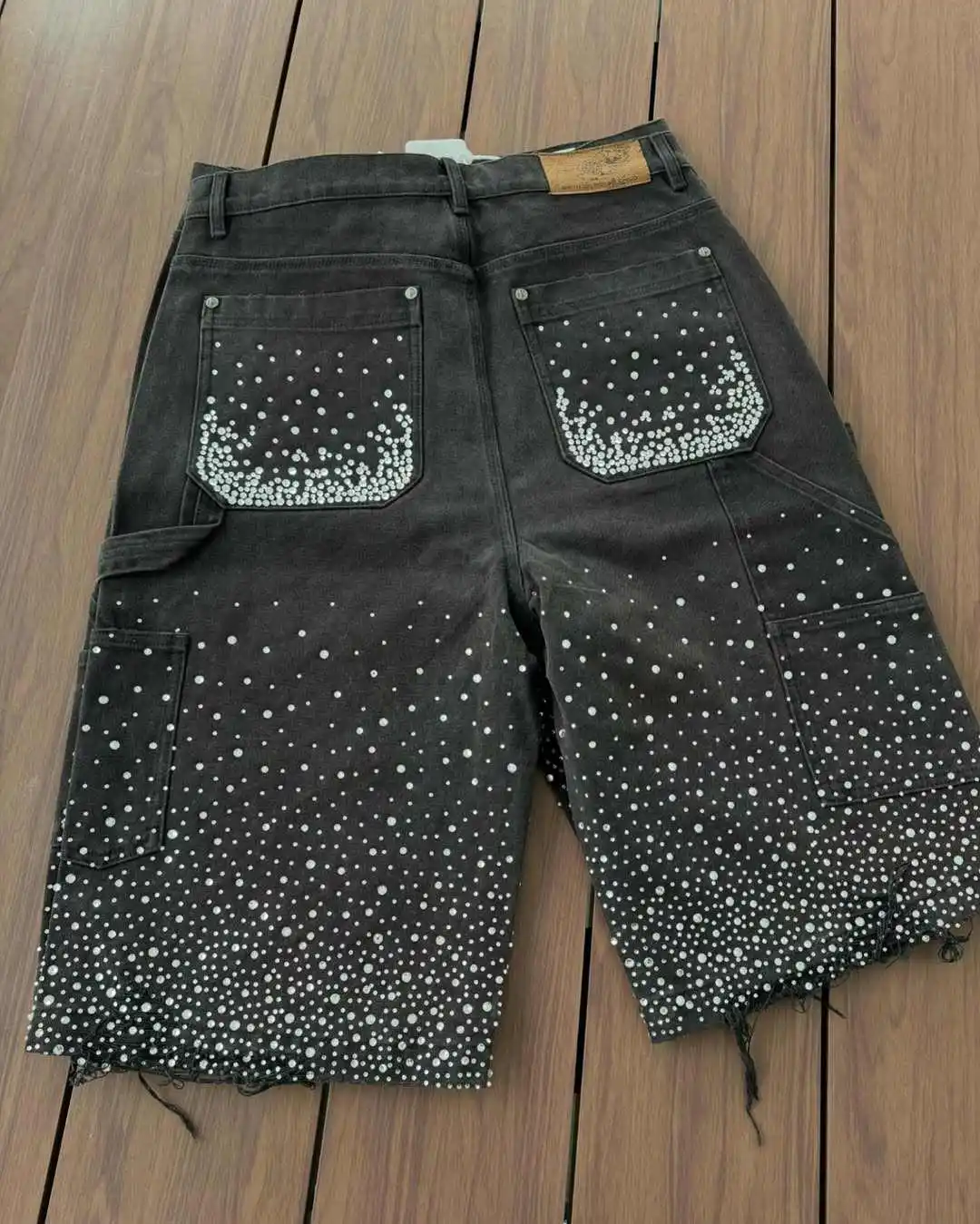 Y2k Streetwear ผู้หญิง Vintage Rhinestone เลื่อมกางเกงยีนส์กางเกงขาสั้นกางเกงยีนส์ Hip Hop Baggy Denim Gym กางเกงขาสั้นบาสเกตบอลกางเกงขาสั้น