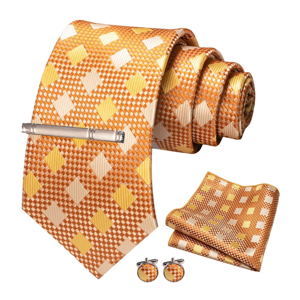 JEMYGINS Mode Männer Krawatte Luxus Gelb Gold Striped Plaid Seide Hochzeit Krawatte Für Männer Hanky Manschettenknopf Krawatte Set Bussiness Party geschenk – Detail 15