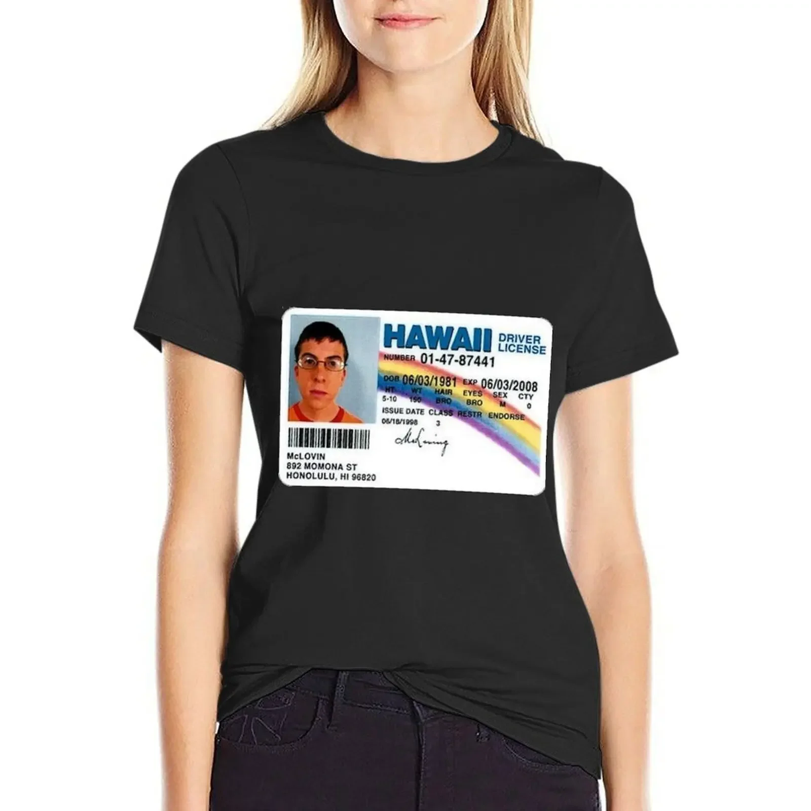 

Mclovin Fake ID T-Shirt animal print shirt for girls graphics aesthetic clothes summer clothes Women's cotton t-shirt