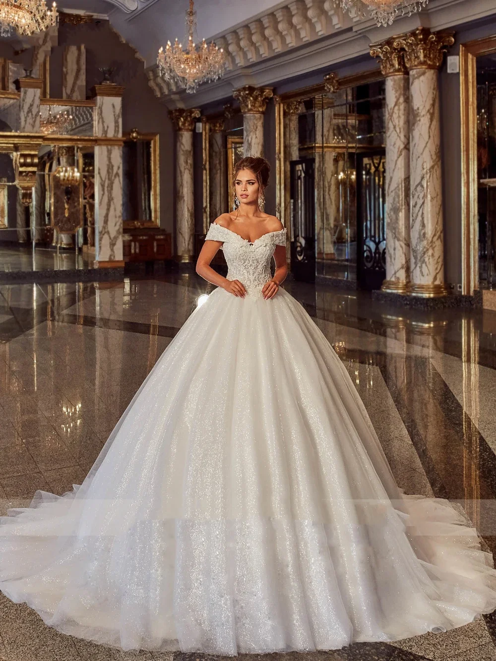 

Flavinke Customized Elegant Luxury Voile Scalloped Lace Up Beading Pearls A-Line Wedding Dresses 2025 vestido de noiva