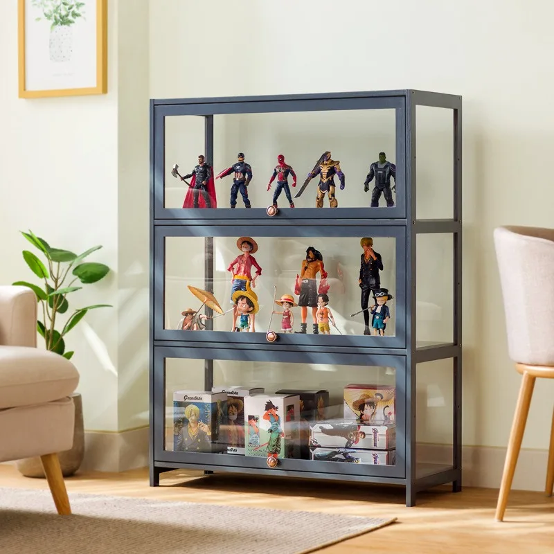 Hand-Made Display Cabinet Glass Transparent and Dustproof Showcase Lego Toy Acrylic Storage Box Bookcase Shelf