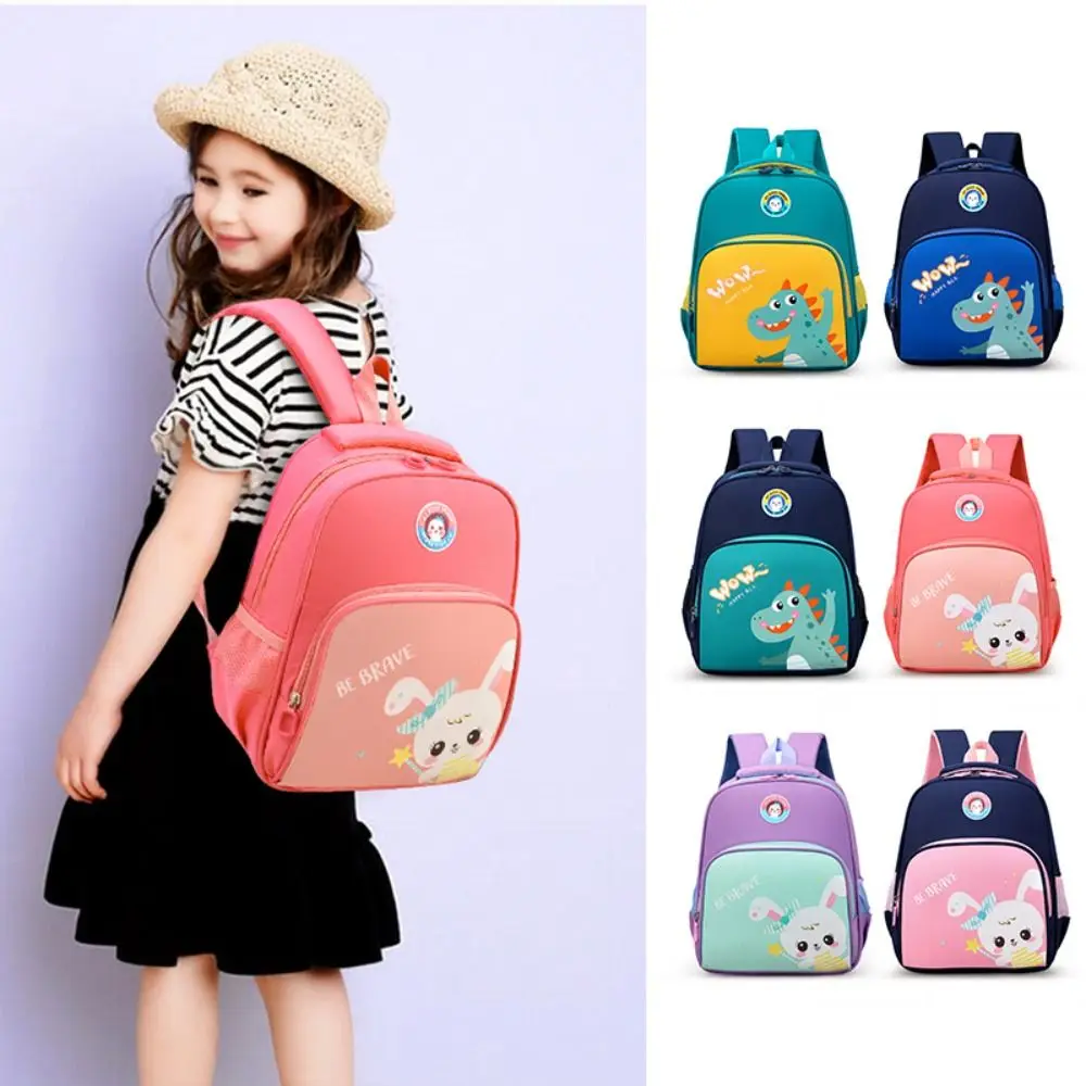 Cartoon Print Children Backpack Kawaii Nylon Large Capacity Kids Schoolbag Lightweight Waterproof Dual Shoulder Bag Boys Girls