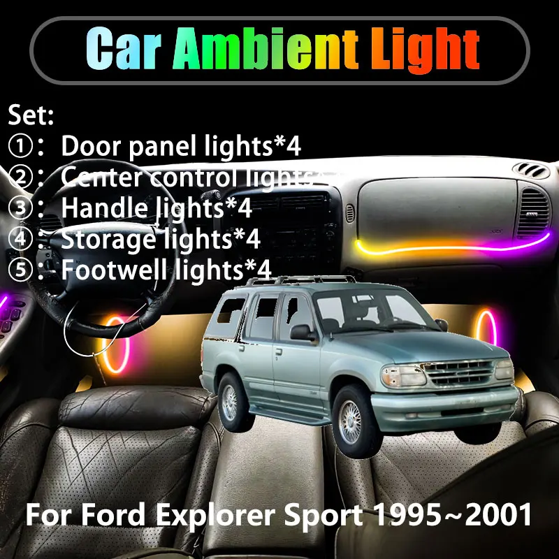 

For Ford Explorer Sport MK2 2th 1995~2001 2/18 in 1 Car ambient lighting Led trunk interior led lights USB RGB Ensemble Streamer