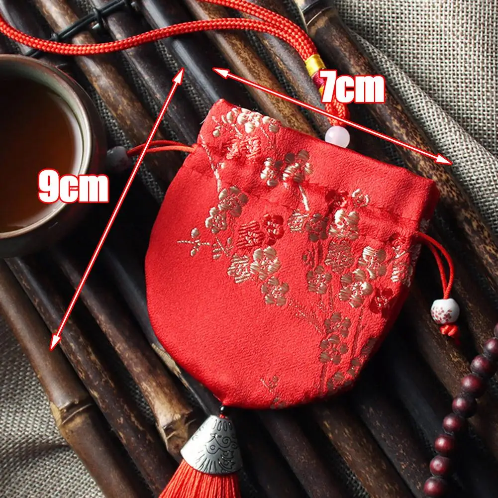 Chinese Style Embroidery Sachet Jewelry Bag Empty Coin Bag Portable Brocade  Lucky Tassel Drawstring Jewelry Drawstring Bag Gift