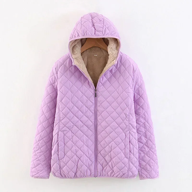 

New 2025 Women's Winter Cotton Coat Casual Loose Hooded Velvet Padded Jackets Lambs Wool Wadded Parkas Plaid Thickening Overcoat