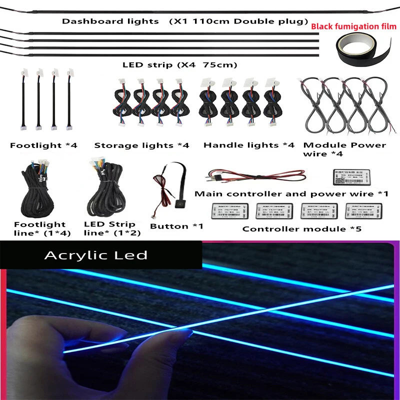 Universal 18 In 1 LED Car Ambient Lights RBG 64 Color Interior Acrylic Strip Light Guide Fiber Optic Decoration Atmosphere Lamps