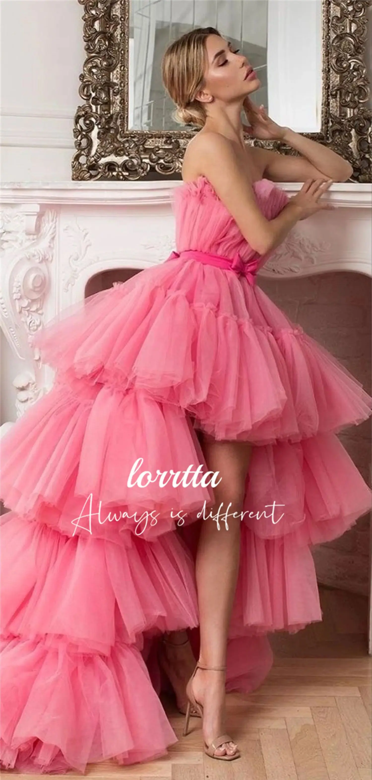 Short Front Back Long Gown Strapless A Line Tulle Customized Layered Girls Graduation Party Dress Princess Dress فساتين السهرة