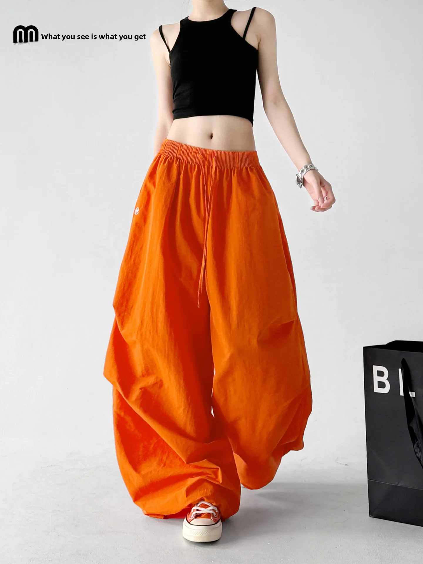 Dopamine Orange Work Pants Women's Summer 2026 Wide Leg Loose Feel Sun Protection Casual Pants High Waist Nylon Fabric