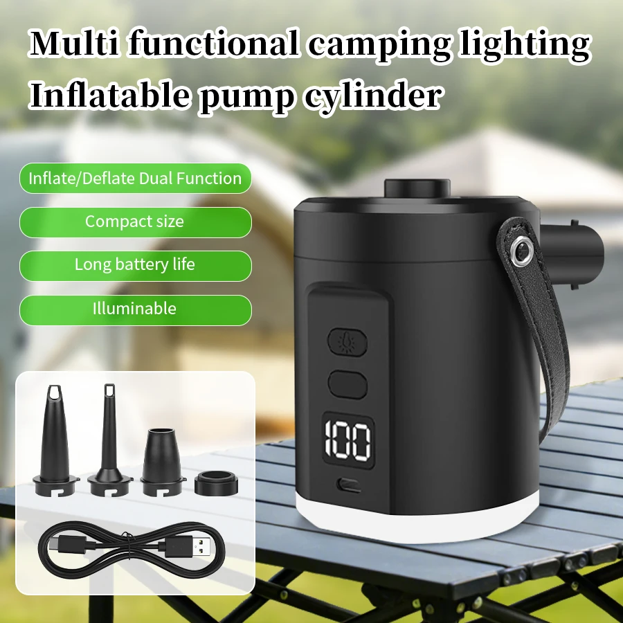 

Outdoor mini portable air pump with LED light and digital power display used for quick inflation and deflation of air cushions