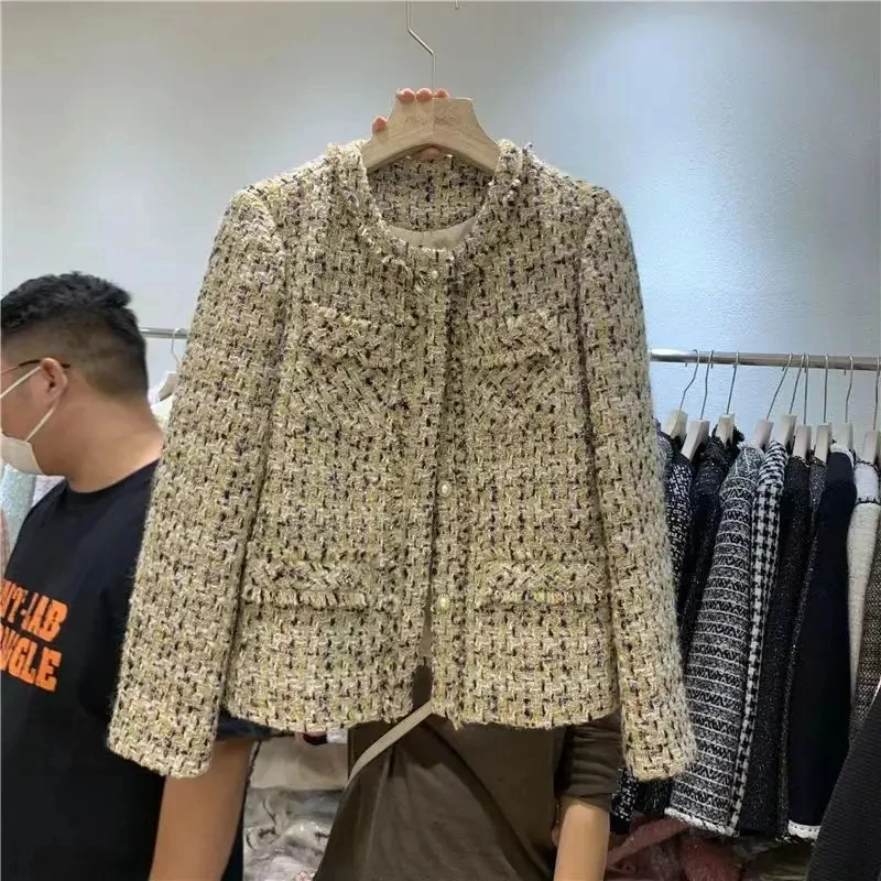 Imagem -05 - Jaqueta de Tweed Feminina Cabolsa de Fragrância Pequena Curta Moda Coreana Sentido Avançado Tops Temperamentados Cardigã Primavera Outono Novo 2024