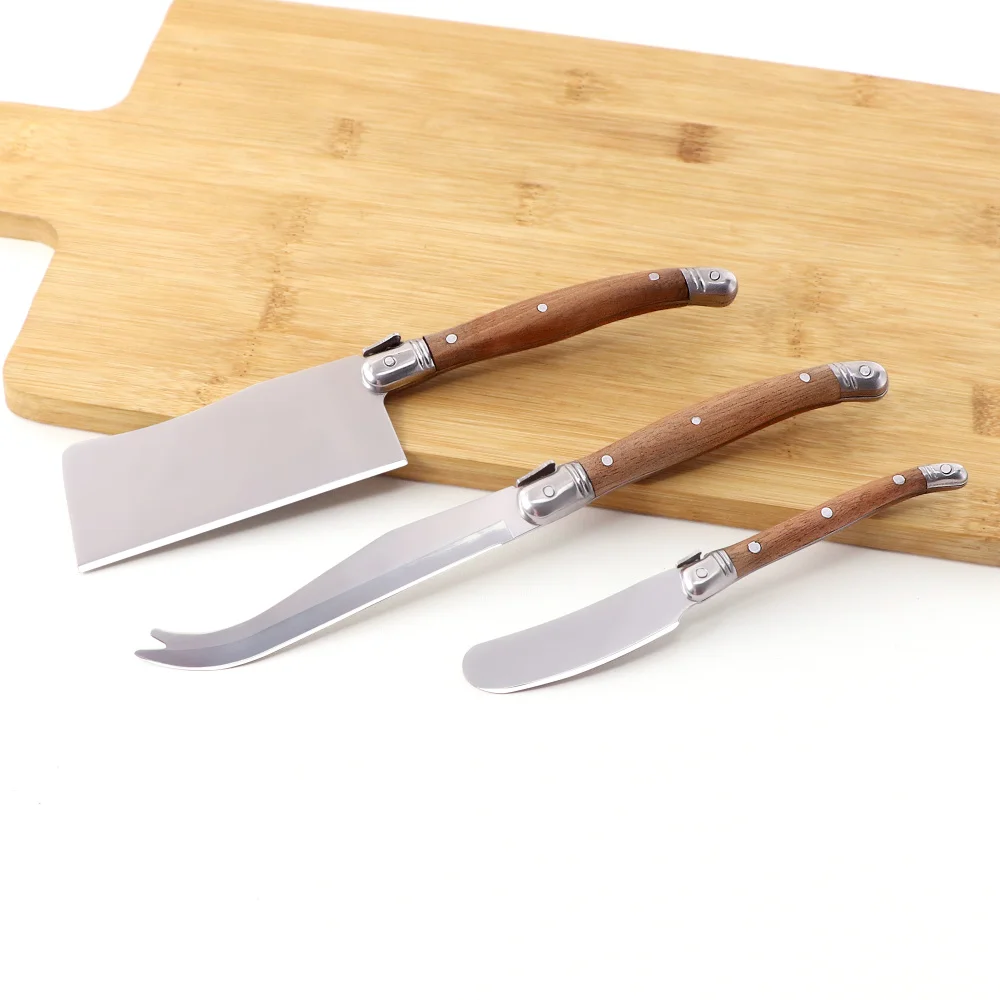 3pcs Laguiole Cheese Knife Set Solid Rosewood Handle Butter Spreader Stainless Steel Butter Knife Cheese Tools