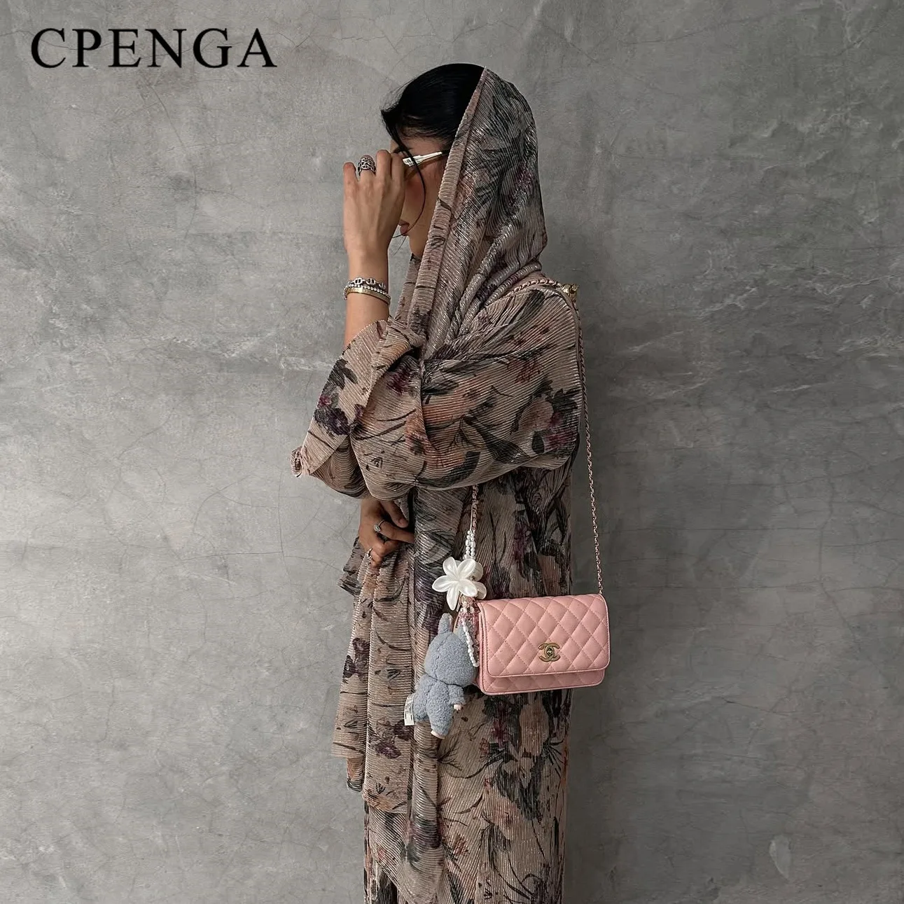 Abito Abaya Dubai stampato a pieghe Ramadan con Hijab Cardigan da donna musulmana in due pezzi Abito da vacanza islamico Caftano turco