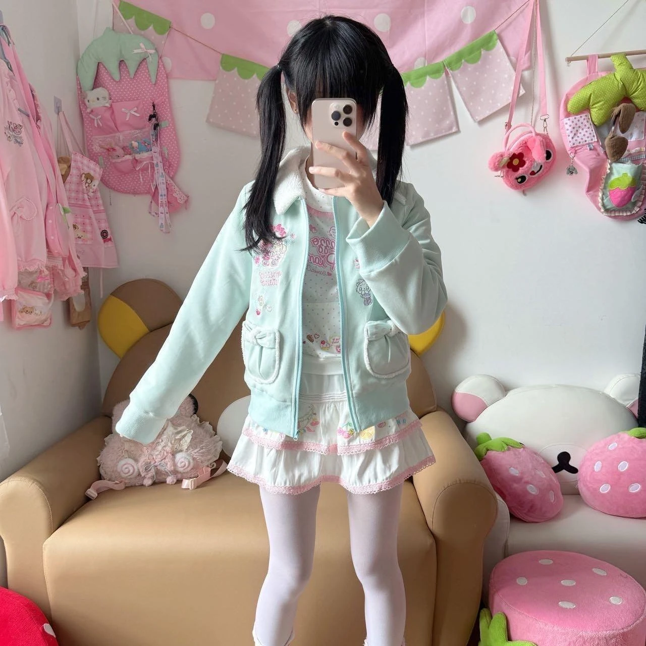 Cute Japanese Soft Girl Cartoon Mp Fleece Cardigan Jacket Winter Spring New Long-sleeve Zip Up Sweatshirt Sweet Jojifuku Y2k Top
