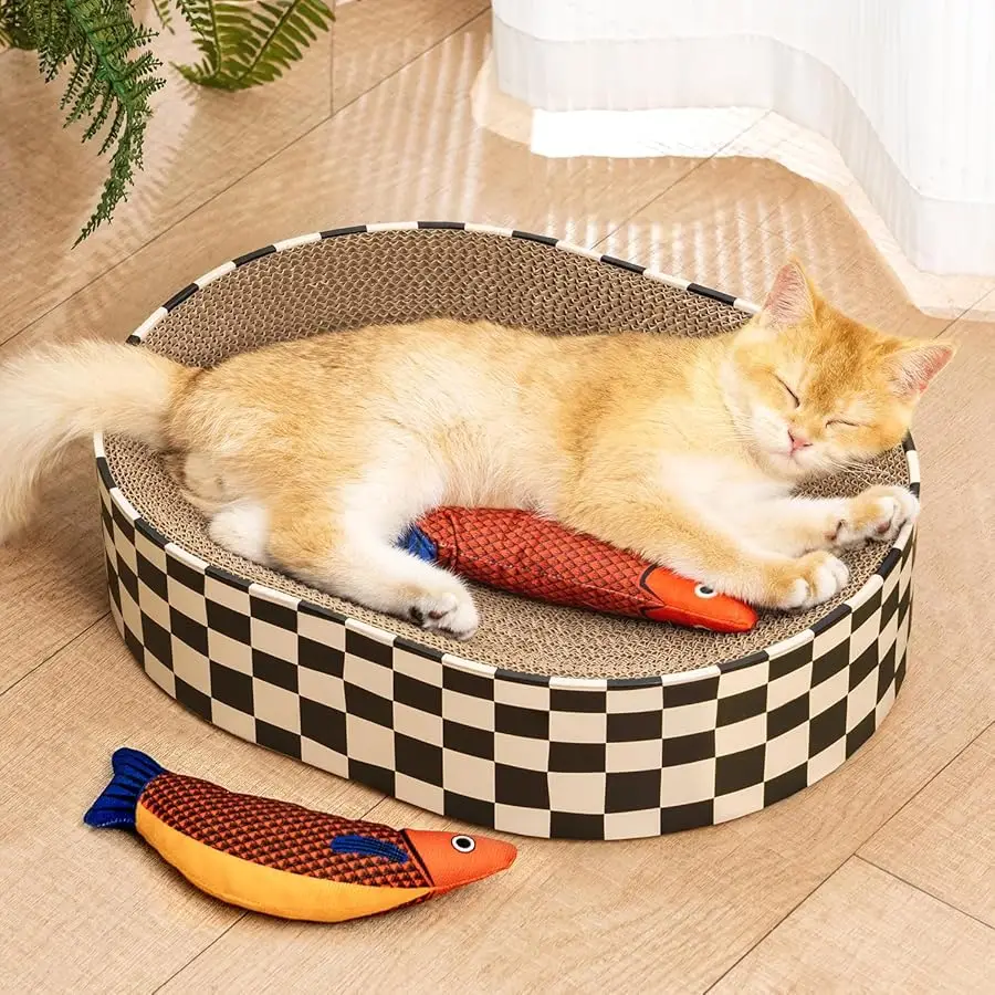 

Cat Scratcher Bed,2 in 1 Oval Cat Scratching Board for Indoor,Scratch Pad Corrugated Cardboard Lounge Bowl Nest Couch Sofas for