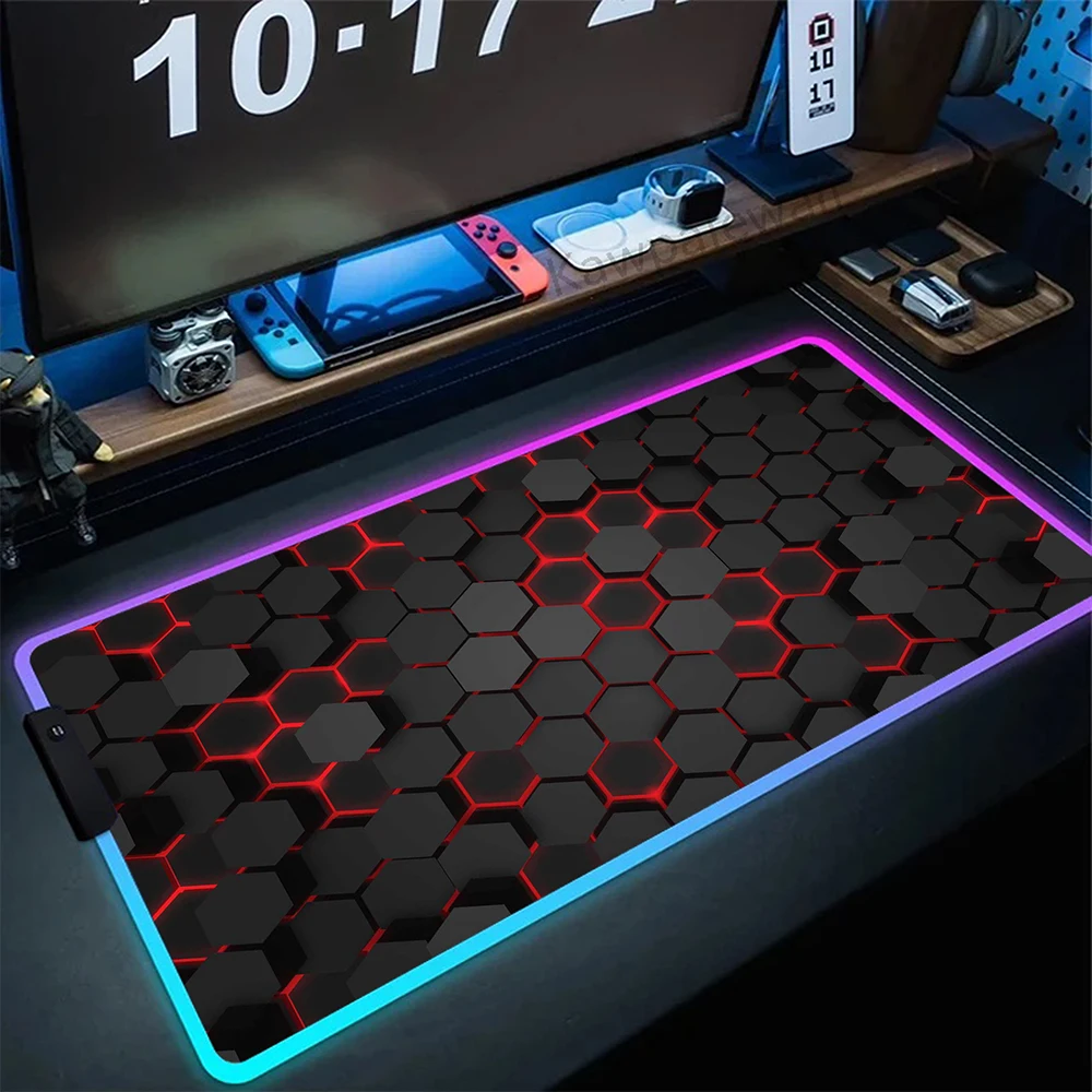 

Large Gaming Hexagon Mousepad RGB Geometric HD Mouse Pad Gamer Locking Edge Computer Mouse Mat LED Non-Slip Game Keyboard Pads