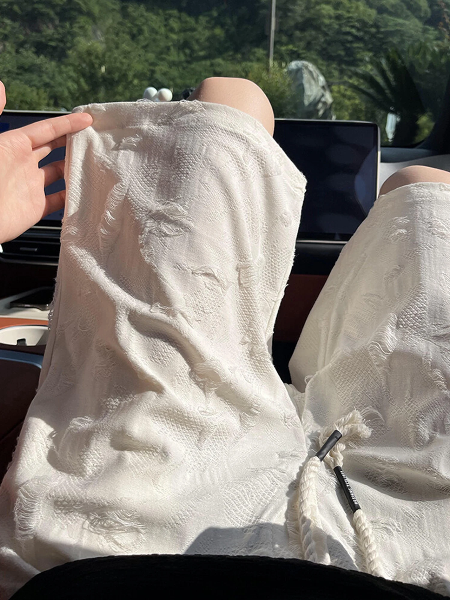 

Men's Summer Thin Straight Leg Loose Five-Quarter orts Ripped American Retro High Street Sports Pants Breathable Lightweight