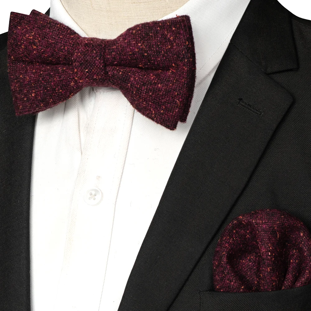 EASTEPIC Kaschmir-Krawatte, doppellagig, dick, Fliege für Herren, Einstecktuch-Set, Woll-Accessoire, warme Farbe, Hochzeitsgeschenk, Winterparty – Detail 6