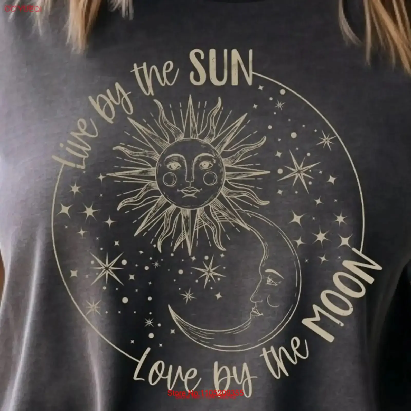 تي شيرت Live By The Sun Love Moon ملابس مصبوغة عتيقة ومغسولة ومريحة ومتعددة الاستخدامات كاجوال ممتدة وناعمة ومسامية
