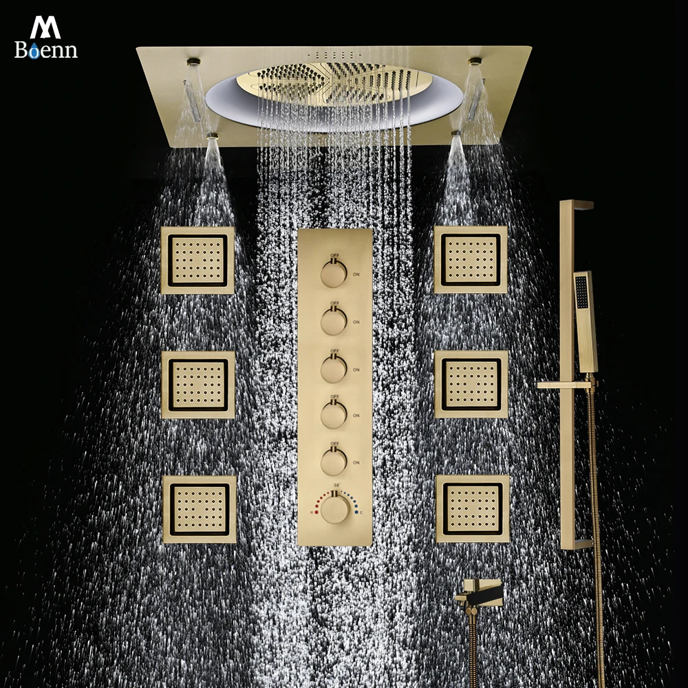 

M Boenn Bathroom Faucet Luxurious Shower System Set Smart Thermostatic Mixer Brass LED Lighting Music SPA Shower Head Rainfall