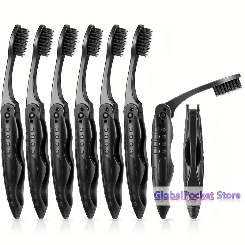 [TG823]1/3/5Pcs Portable Black Full-head Manual Folding Travel Toothbrush Medium Bristles Microfiber Unscented Easy To Clean