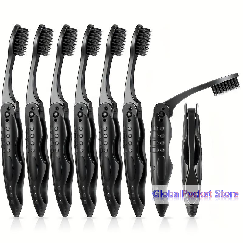  [TG823]1/3/5Pcs Portable Black Full-head Manual Folding Travel Toothbrush Medium Bristles Microfiber Unscented Easy To Clean