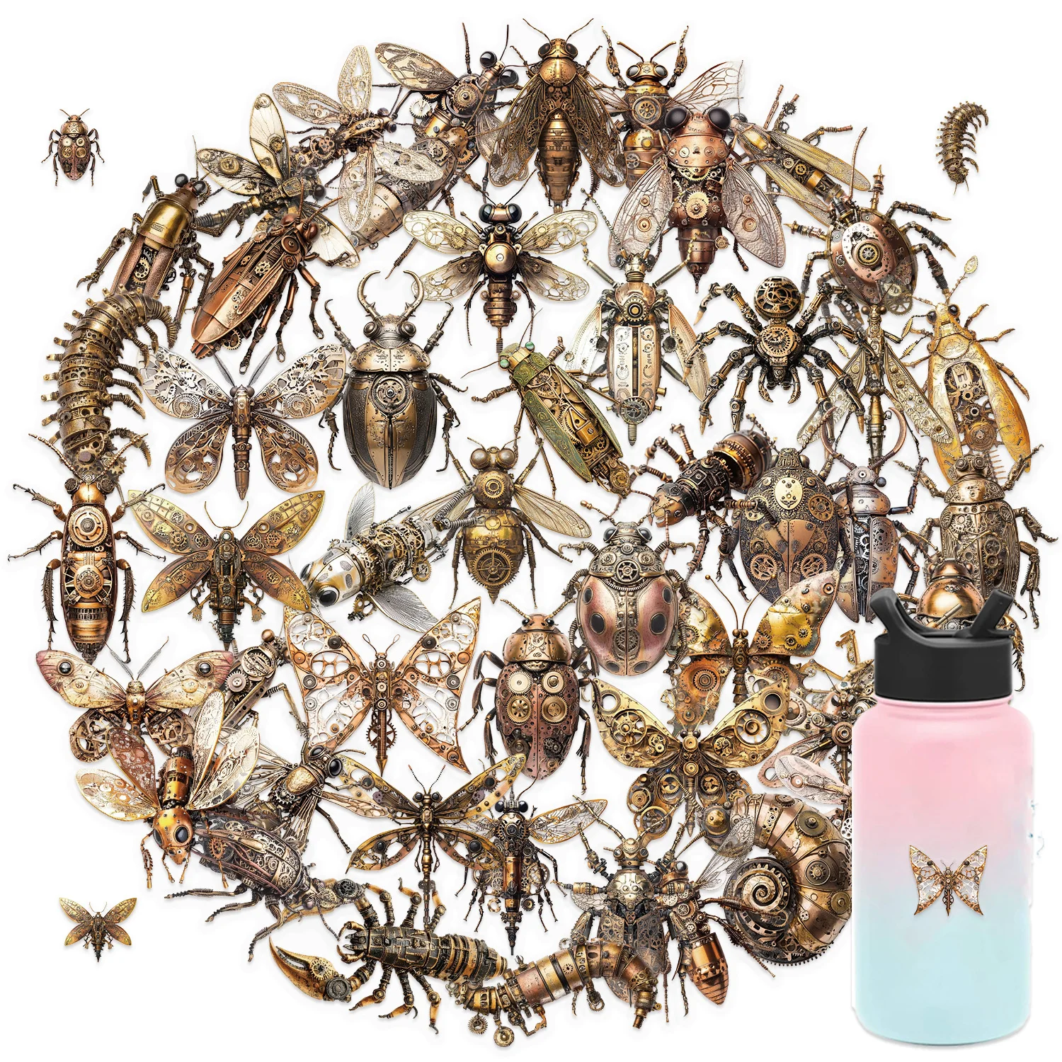 50PCS Steampunk insect Stickers Retro Scrapbooking Bicycle Positive Harajuku Stationary Laptop Luggage DIY Coffee Sticker