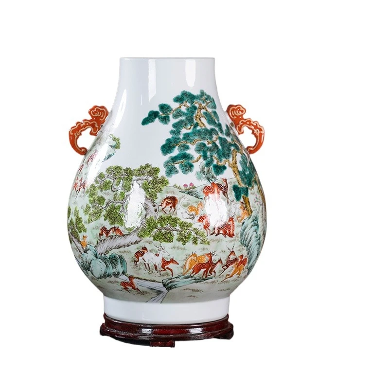 

Jingdezhen ceramics vase antique binaural Bailu Zunfu tube vase hand-painted Chinese living room entrance decorative ornament