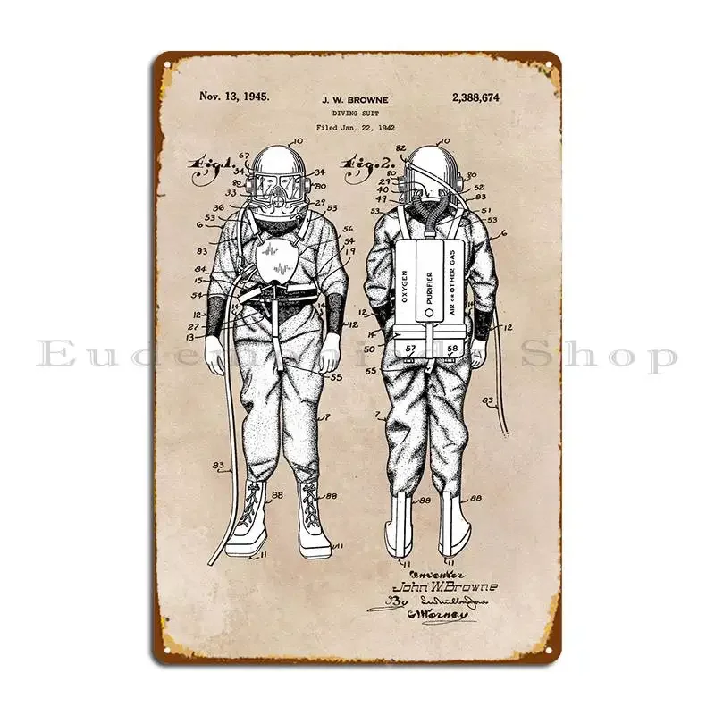 Patent Art Browne 1945 Diving Suit Metal Sign Poster Kitchen Design Custom Customized Cinema Tin Sign Poster