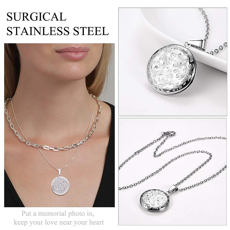 القلائد صورة شخصية للنساء الفتيات مخصص صور ونص زهرة شكل دائري المنجد قلادة قلادة هدية عيد الحب #4