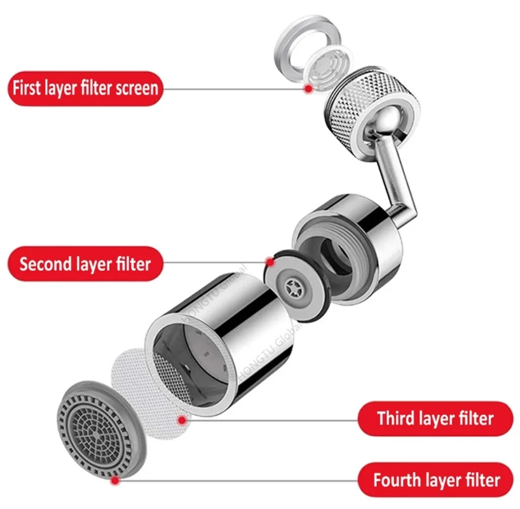 Metal 720° Universal Kitchen Faucet Extender Aerator Bathroom Tap Faucet Sprayer Saving Water Tap Nozzle Extender Adapter