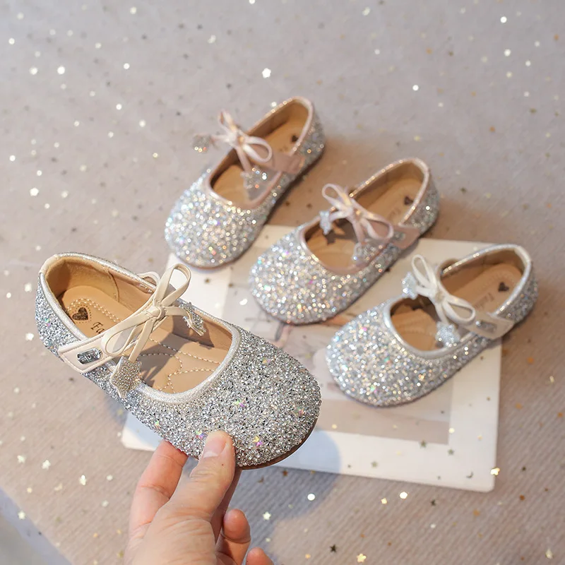 

2026 Spring Autumn Girl's Leather Shoes Princess Party Colorful Glitter Shoes Fashion Children Performance Wedding Dress Shoes