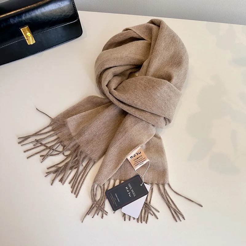 Classic 100% Australian Wool Solid Cashmere Warm Scarf Pashmina Winter Double Side Shawl Wraps Bufanda with Tassel Blanket