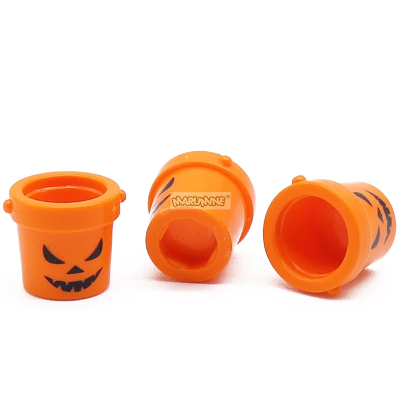 Marumine MOC 20PCS Halloween Pumpkin Bucket 95343 95344 Building Block Part 1x1 Handheld Portable Keg DIY Assembles Particle Toy