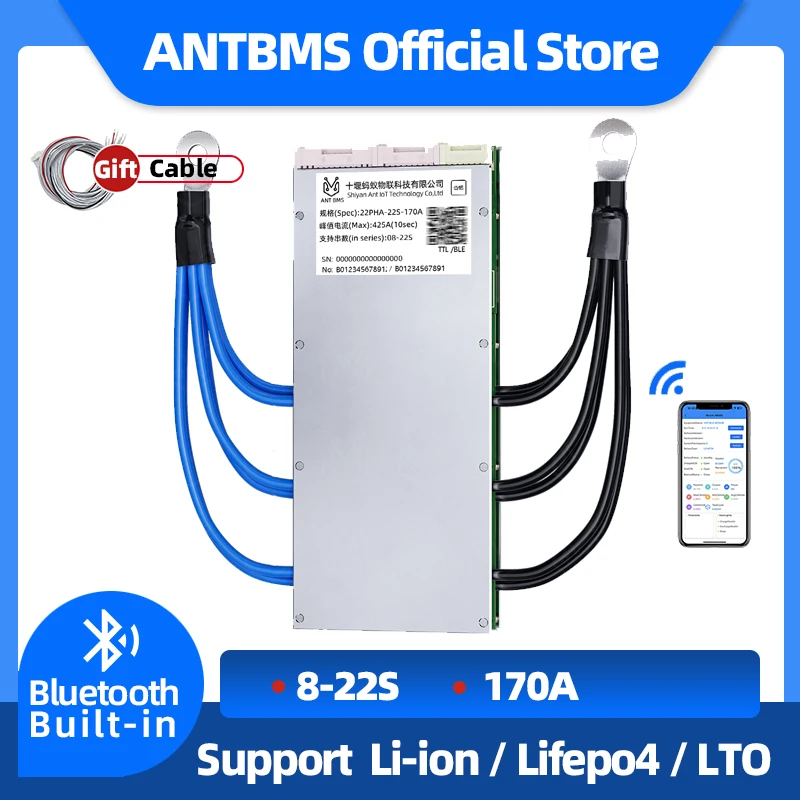 ANT smart BMS 8S 9S 10S 11S 12S 13S 14S 15S 16S 17S 19S 20S 21S 22S 170A 425A Li-Ion LiFePo4 LTO batería BT equilibrio BMS incorporado