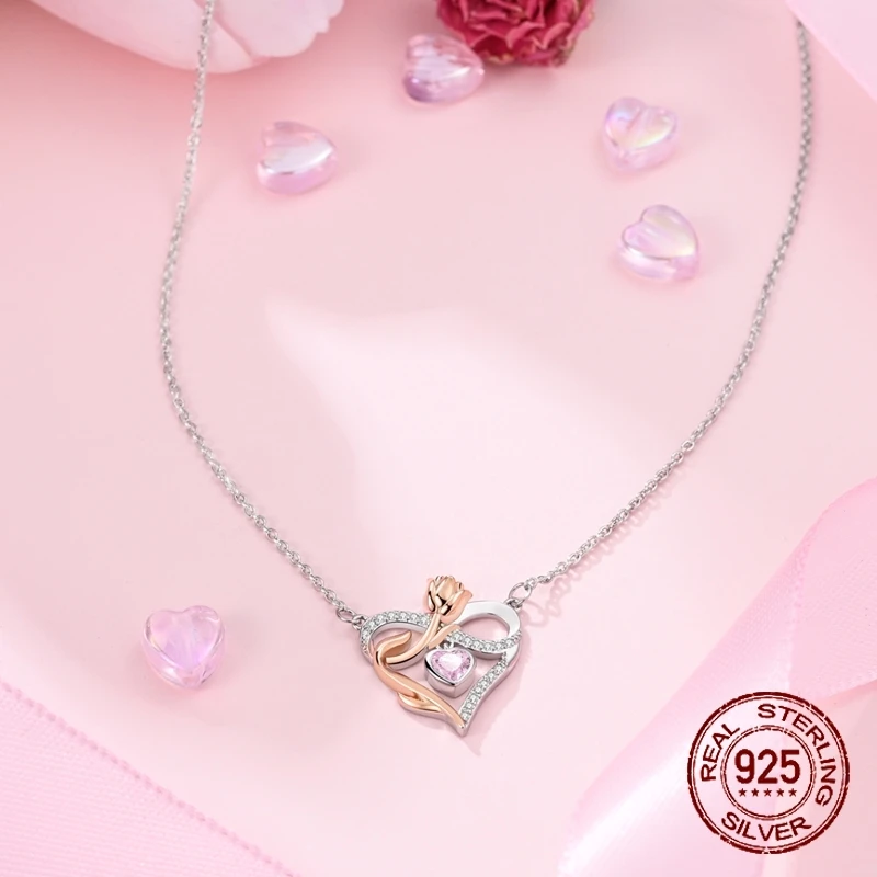 925 فضة توليب الحب قلادة زهرة قلادة قلادة للنساء أزياء الذكرى عيد ميلاد مجوهرات هدايا