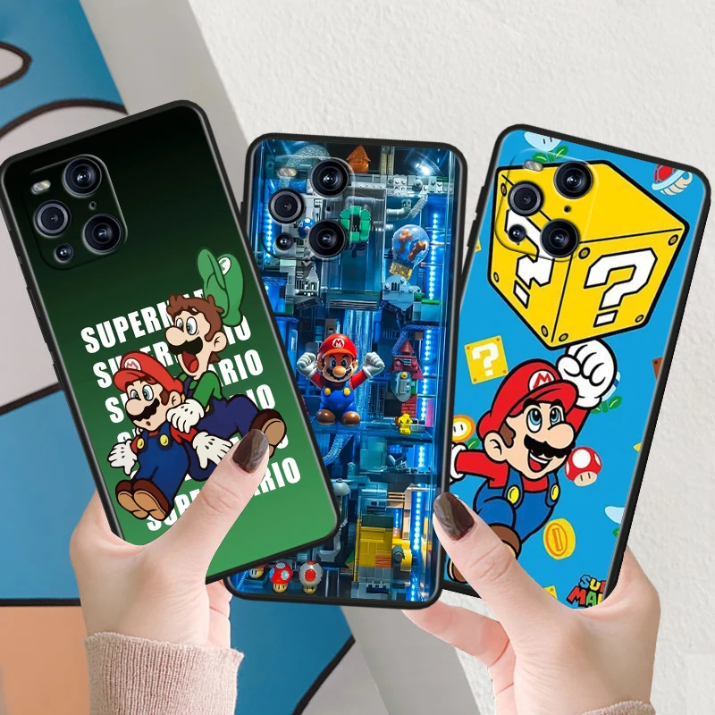 Cartoon Game Super M-Marios For OPPO Find X6 X5 X3 A54S A5 A94 A16 A53S A57 A74 A72 A98 A78 A96 A9 5G Black TPU Phone Case