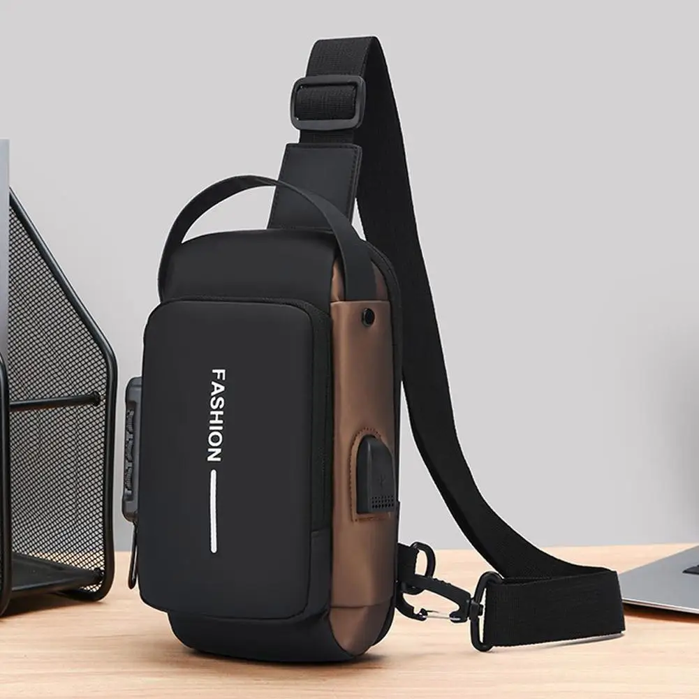 Robuste Oxford-Stoff Herren-Umhängetasche - Stilvolle Motorrad-Brusttasche mit Handyfach und Reißverschluss für den täglichen Pendelverkehr – Detail 4