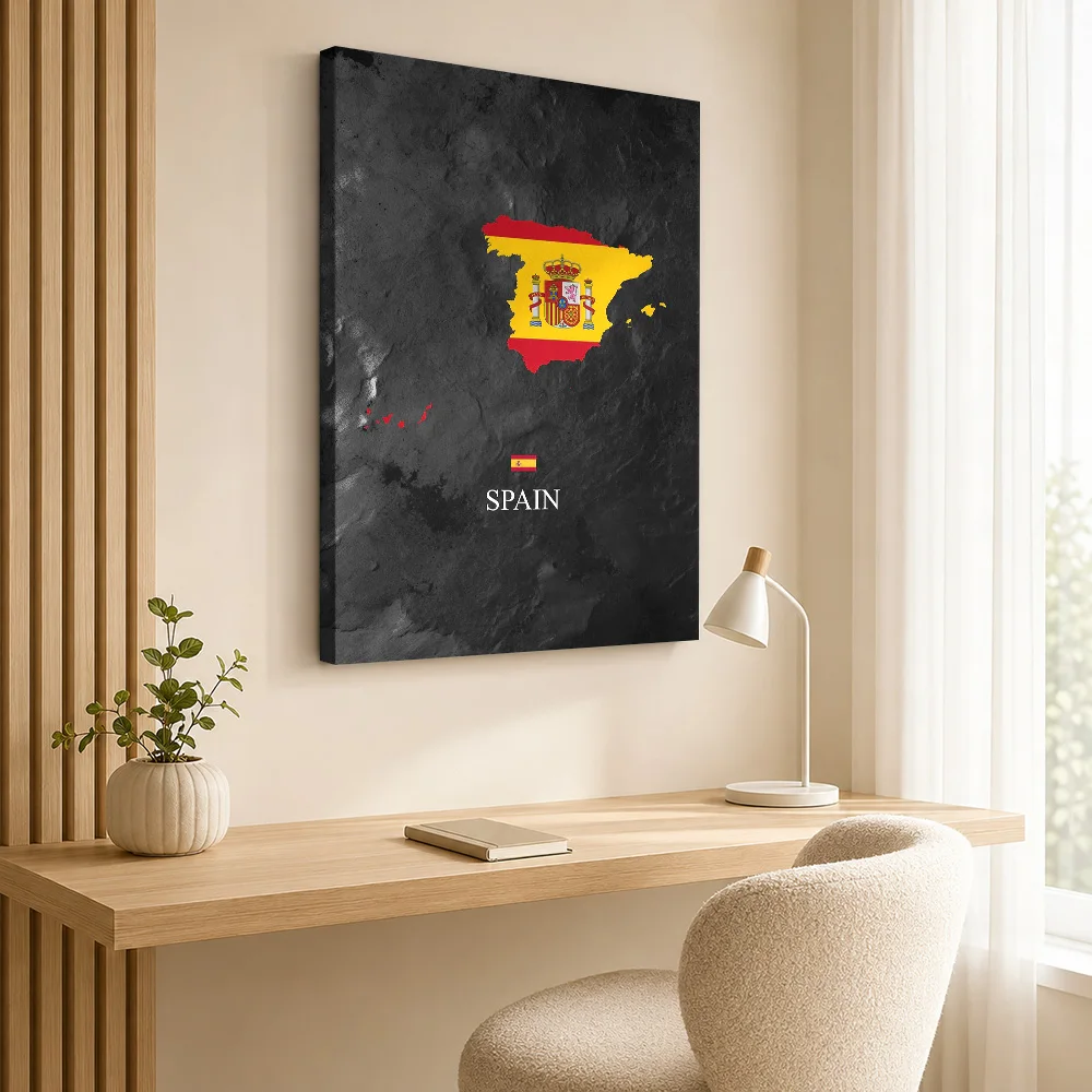 Spain Map with Flag Overlay Canvas Painting Poster Custom Photo Modern Aesthetic Canvas Wall Art for Living Room Bedroom Decor
