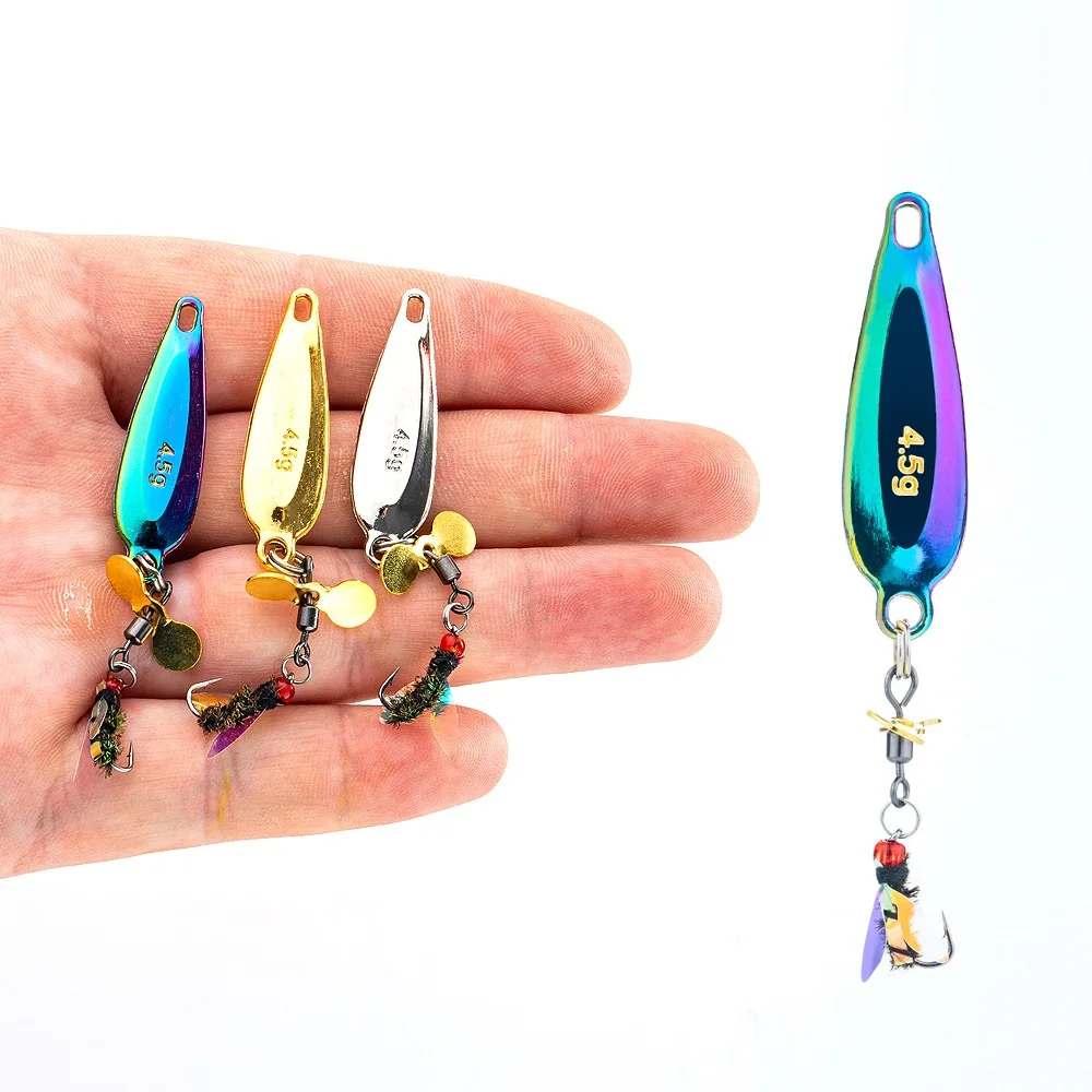 Juego de pesca con mosca de 3,2g y 4,5g, hélice giratoria, lentejuelas de melón, cebo falso, Micro juego de pesca, cola de caballo, cebo de rayas blancas