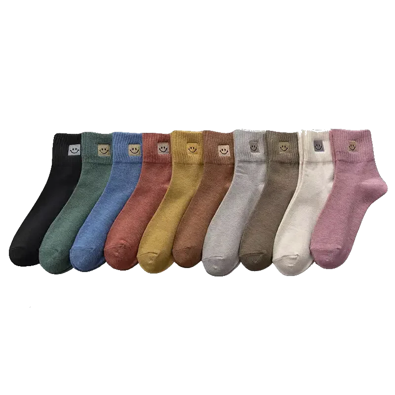 Cute Smile Face Socks - 6pack Various Colors Cotton Women's Comfortable Breathable Day Everyday Love Outfits Statement Soft Comic Winter Womenswear Basic